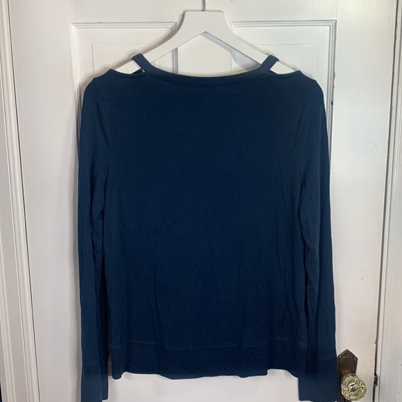 Athleta Cut Out Neck Sweatshirt Top Constellation Blue W-309 Size Small - Picture 10 of 10